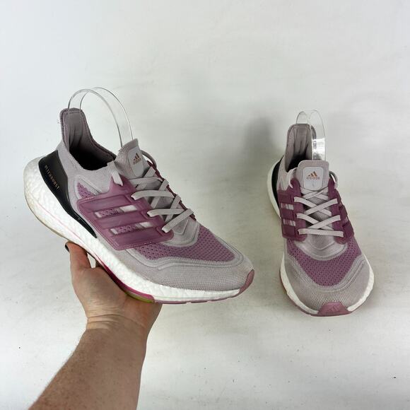 adidas Ultraboost 21 Running Shoes Womens 8.5 Gray Purple Athletic Sneakers - Picture 1 of 10